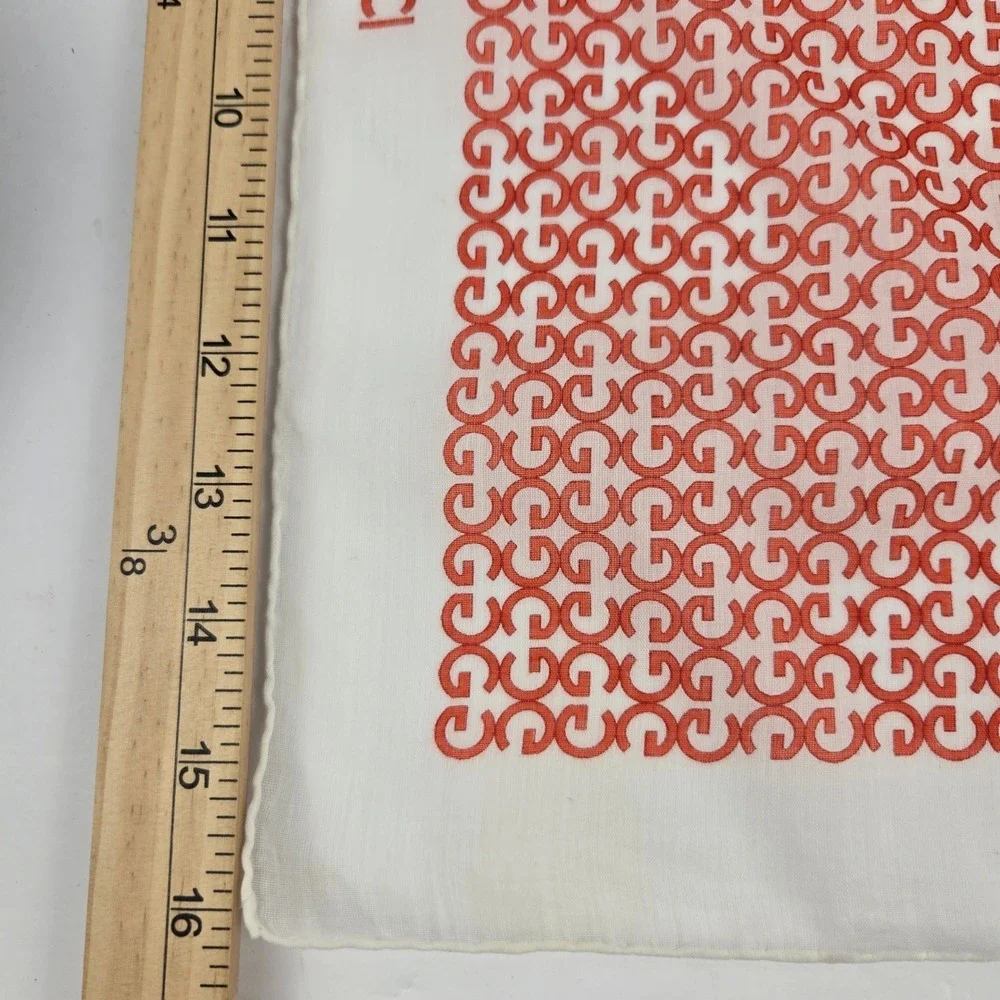 Vintage Gucci Handkerchief Orange Monogram G Fine Cotton Gauze Pocket Square Box